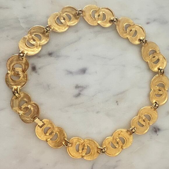 MAXINE DENKER Rare Vintage 80's Modernist Choker Maximalist Matte Goldtone Artsy - Picture 9 of 14